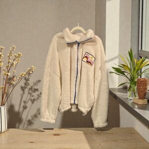 Grayson Threads Off-White Teddy Jacket with Blue Accents